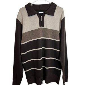 NWOT Marx & Dutch Brown Stripe Quarter Zip Sweater Size M Men